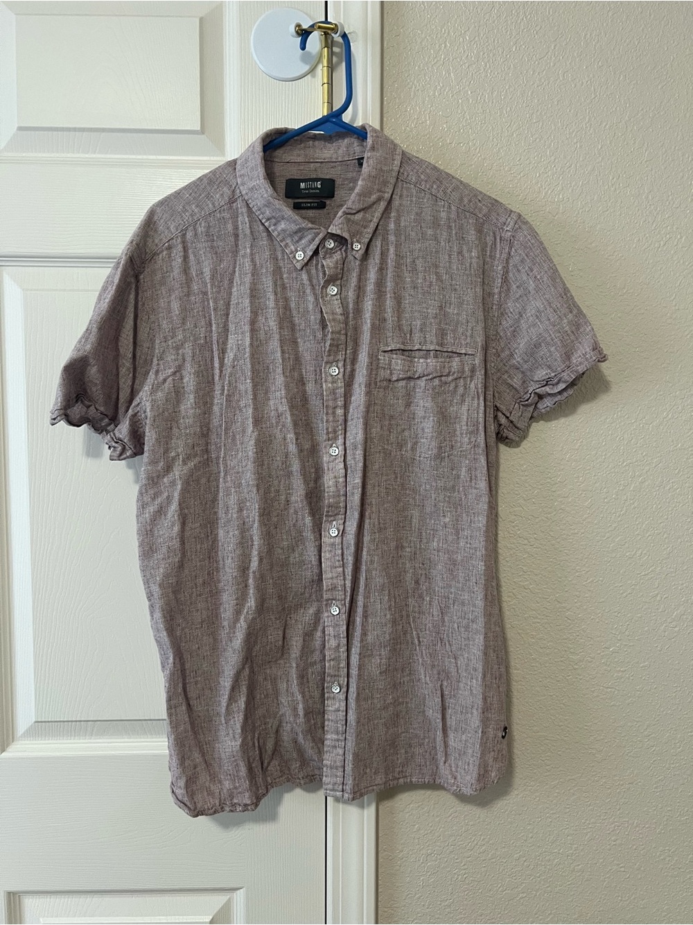 Mustang True Denim Linen Cotton Button Front Shirt XL Slim Fit
